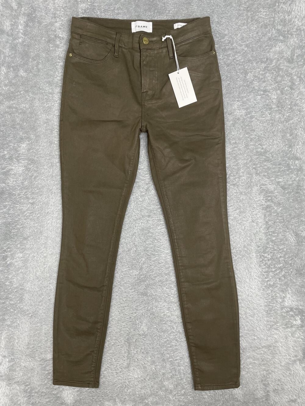 Frame Le High Skinny Jeans Women 26 Brown/Green Military Coated High Rise Stretc